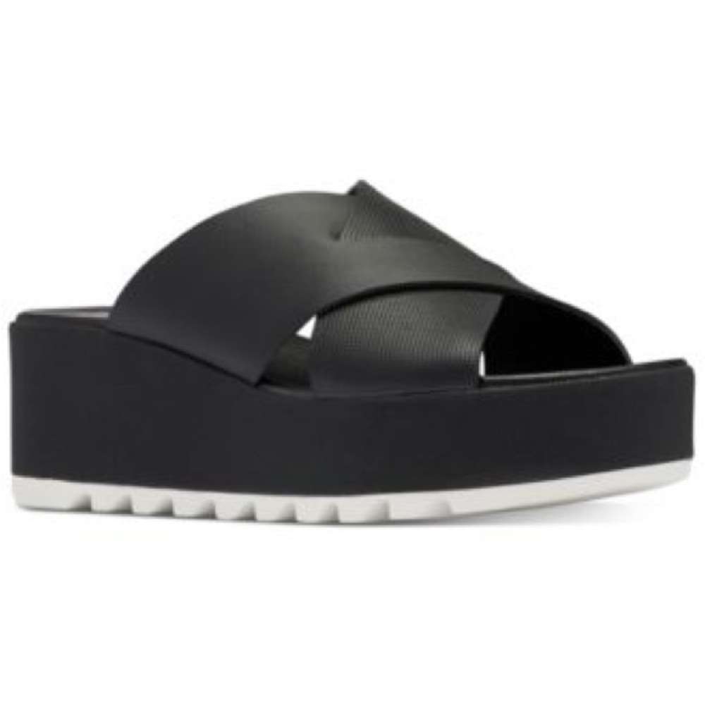 Sorel Black and White Platform Sandals